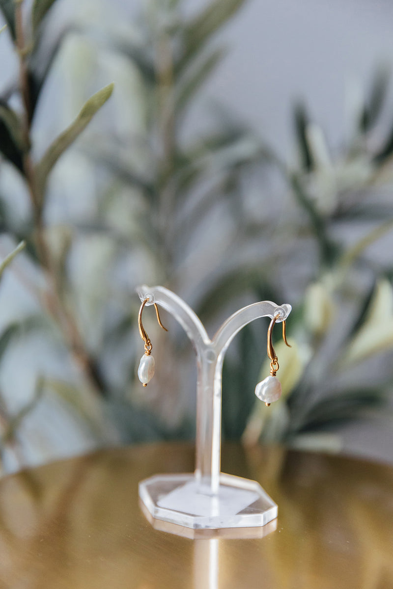 Small Pearl Drop Hoop Earrings