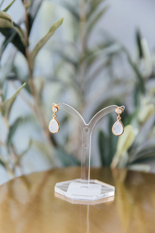 Two Drop Moonstone Earrings