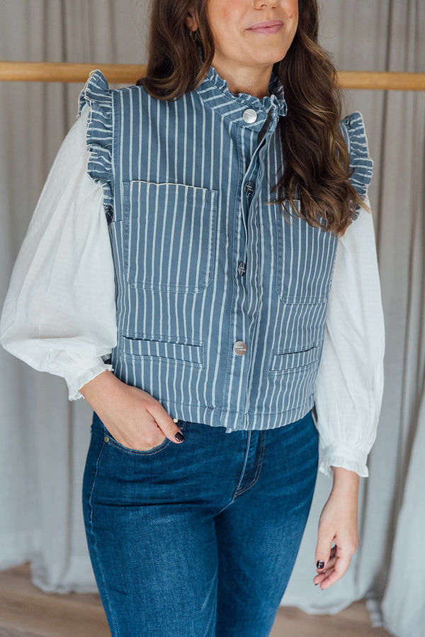 Pablo Waistcoat | Washed Denim Stripe