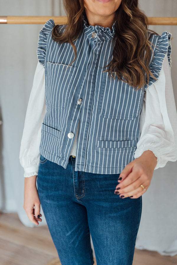 Pablo Waistcoat | Washed Denim Stripe